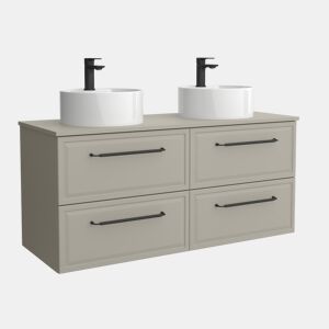 Móvel RUNA Cinza fosco 120cm 4 gavetas lavatório sobre bancada 2 cubas Porcelana|120x45x54