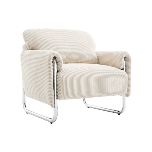 Poltrona vintage em veludo canelado com estrutura em metal cromado Branco sujo - 81x80x80 cm