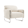 Poltrona vintage em veludo canelado com estrutura em metal cromado Branco sujo - 81x80x80 cm