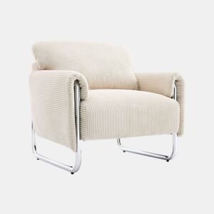 Poltrona vintage em veludo canelado com estrutura em metal cromado Branco sujo - 81x80x80 cm