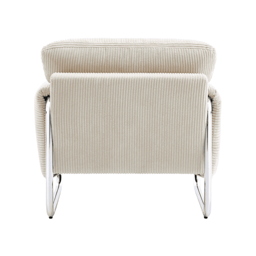 Poltrona vintage em veludo canelado com estrutura em metal cromado Branco sujo - 81x80x80 cm