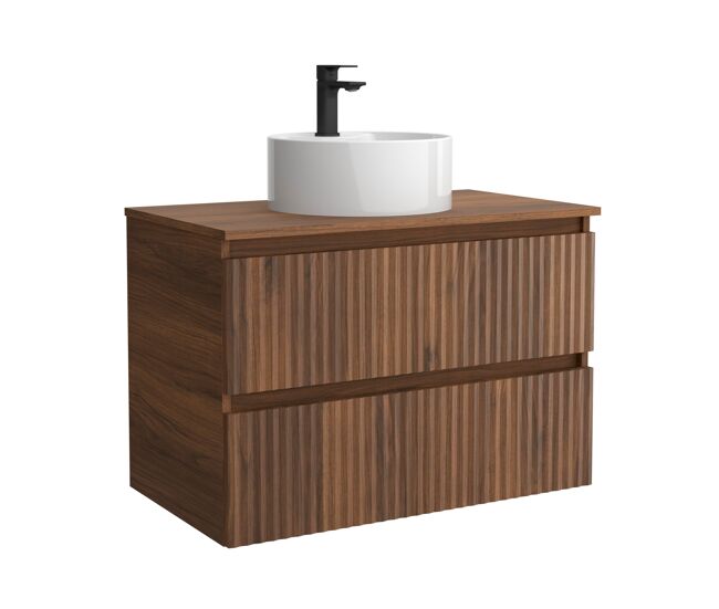 Mueble de baño kira 70cm nogal 2 cajones + lavabo 1 poza porcelana