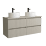 Móvel KIRA Cinza fosco 120cm 4 gavetas lavatório sobre bancada 2 cubas Porcelana|120x45x54