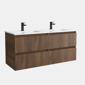 Móvel KIRA Nogueira 120cm 4 gavetas lavatório 2 cubas Porcelana|120x45x54