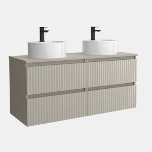 Móvel KIRA Cinza fosco 140cm 4 gavetas lavatório sobre bancada 2 cubas Porcelana|140x45x54