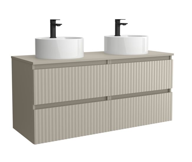 Mueble de baño kira 140cm gris mate 4 cajones + lavabo 2 pozas porcelana