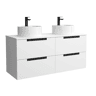 Móvel LENI branco fosco 140cm 4 gavetas lavatório sobre bancada 2 cubas Porcelana|140x45x54