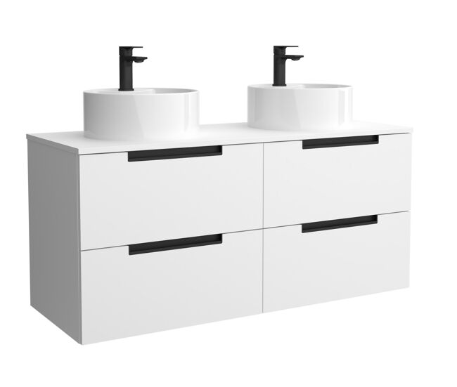 Mueble de baño leni 140cm blanco mate 4 cajones + lavabo 2 pozas porcelana