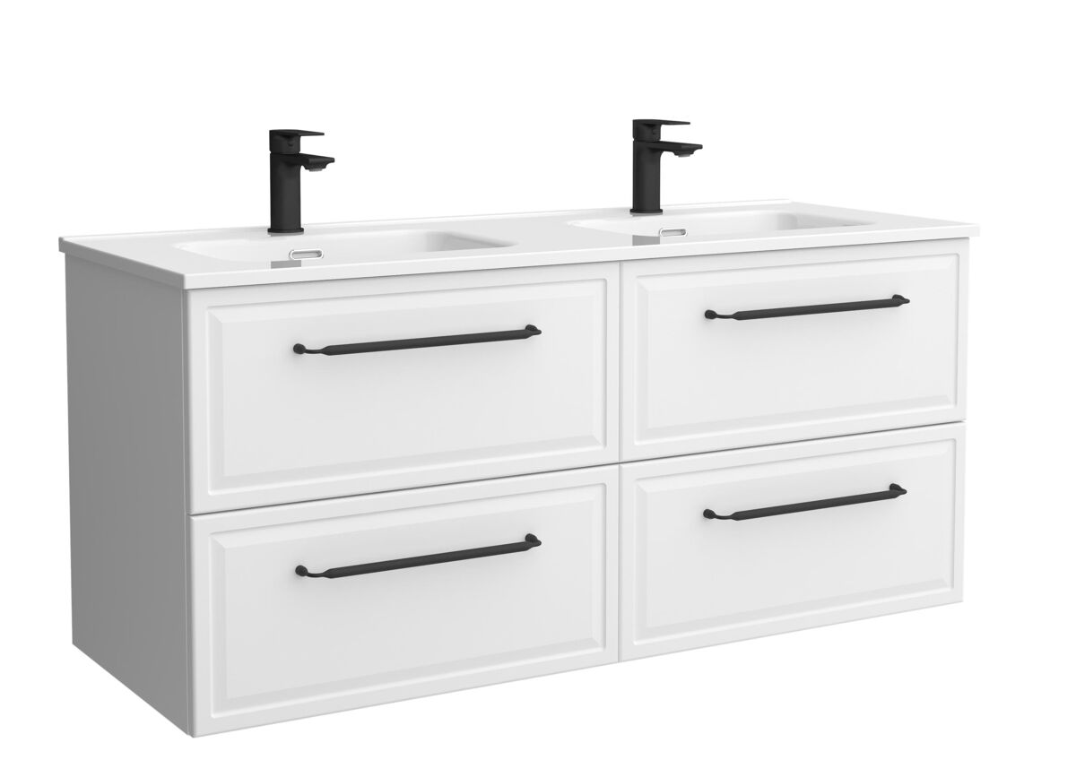Mueble de baño runa 120cm blanco mate 4 cajones + lavabo 2 pozas porcelana