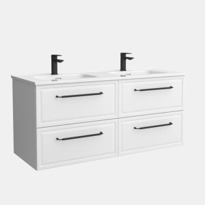Móvel RUNA branco fosco 120cm 4 gavetas lavatório 2 cubas Porcelana|120x45x54