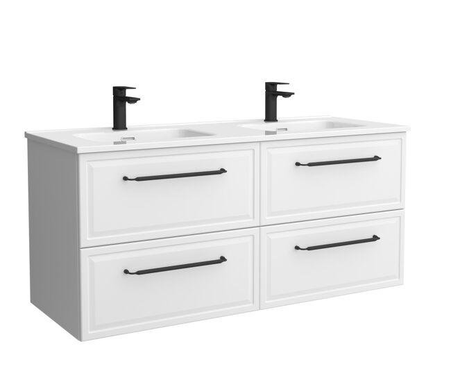 Mueble de baño runa 120cm blanco mate 4 cajones + lavabo 2 pozas porcelana