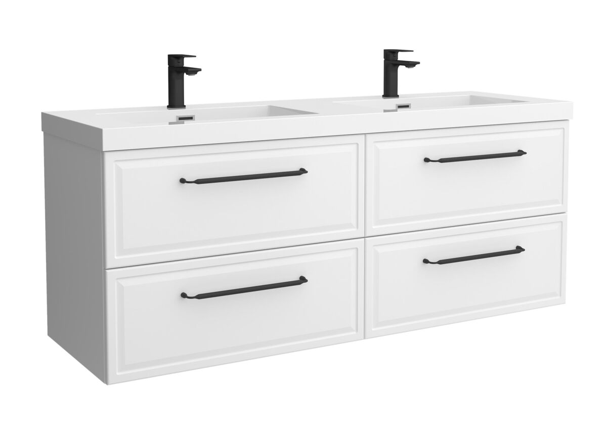 Mueble de baño runa 140cm blanco mate 4 cajones + lavabo 2 pozas carga mineral