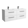 Móvel RUNA branco fosco 140cm 4 gavetas lavatório Toscana 2 cubas Carga Mineral|140x45x54