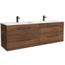 Móvel RUNA Nogueira 160cm 4 gavetas lavatório Vilna 2 cubas Solid Surface|160x45x54