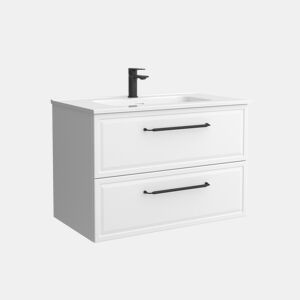 Móvel RUNA branco fosco 60cm 2 gavetas lavatório 1 cuba Porcelana|60x45x54