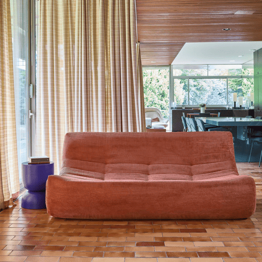 Sofá modular em veludo canelado, 3 lugares Terracota - 182x105x72 cm
