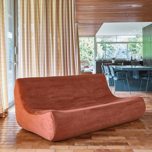 Sofá modular em veludo canelado, 3 lugares Terracota - 182x105x72 cm