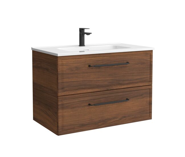 Mueble de baño runa 70cm nogal 2 cajones + lavabo 1 poza porcelana