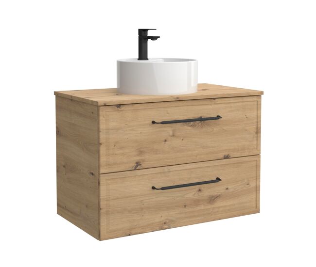 Mueble de baño runa 100cm roble 2 cajones + lavabo 1 poza porcelana