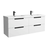 Móvel LENI branco fosco 140cm 4 gavetas lavatório Toscana 2 cubas Carga Mineral|140x45x54