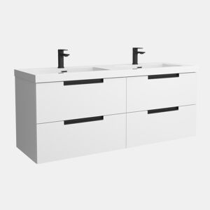 Móvel LENI branco fosco 140cm 4 gavetas lavatório Toscana 2 cubas Carga Mineral|140x45x54