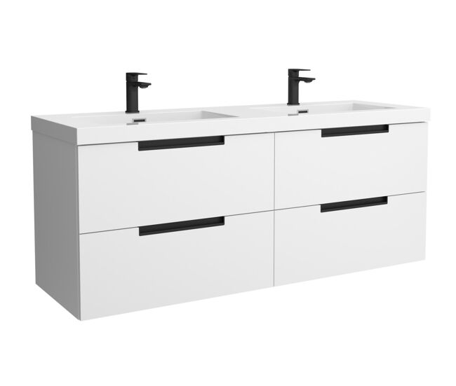 Mueble de baño leni 140cm blanco mate 4 cajones + lavabo 2 pozas carga mineral