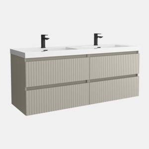 Móvel KIRA Cinza fosco 140cm 4 gavetas lavatório Toscana 2 cubas Carga Mineral|140x45x54