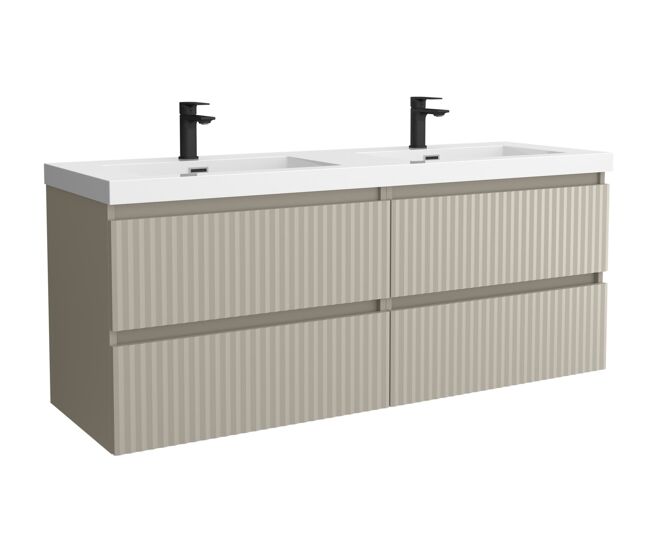 Mueble de baño kira 140cm gris mate 4 cajones + lavabo 2 pozas carga mineral