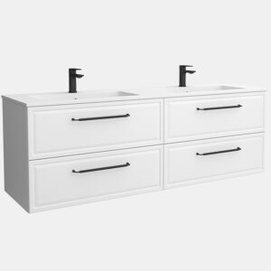 Móvel RUNA branco fosco 160cm 4 gavetas lavatório Vilna 2 cubas Solid Surface|160x45x54