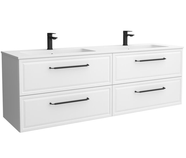 Mueble de baño runa 160cm blanco mate 4 cajones + lavabo 2 pozas solid surface