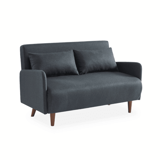Sofá-cama com pés em madeira, 2 lugares Cinza escuro - 131x75x81 cm Sofá-cama com pés em madeira, 2 lugares Cinza escuro - 131x75x81 cm