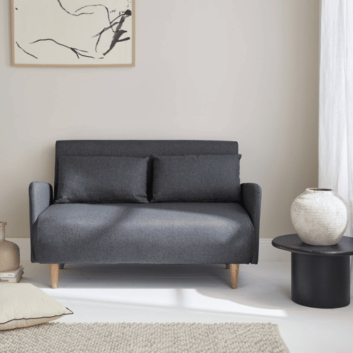 Sofá-cama com pés em madeira, 2 lugares Cinza escuro - 131x75x81 cm Sofá-cama com pés em madeira, 2 lugares Cinza escuro - 131x75x81 cm