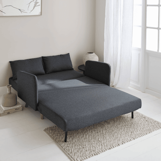Sofá-cama com pés em madeira, 2 lugares Cinza escuro - 131x75x81 cm Sofá-cama com pés em madeira, 2 lugares Cinza escuro - 131x75x81 cm