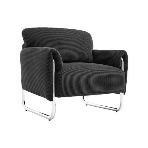 Poltrona vintage em veludo canelado com estrutura em metal cromado Preto - 81x80x80 cm