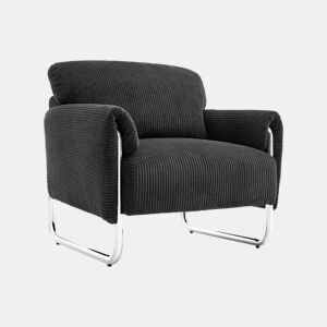 Poltrona vintage em veludo canelado com estrutura em metal cromado Preto - 81x80x80 cm