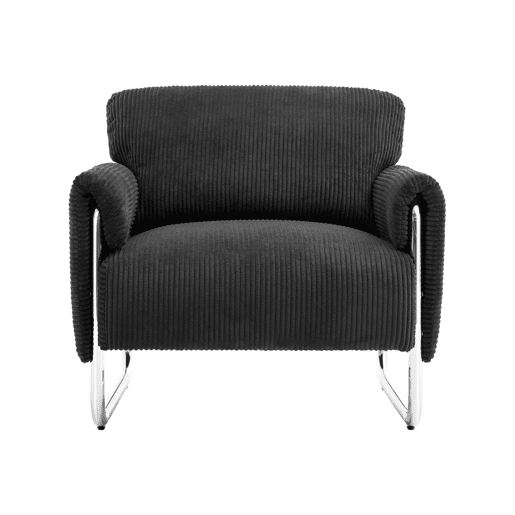 Poltrona vintage em veludo canelado com estrutura em metal cromado Preto - 81x80x80 cm
