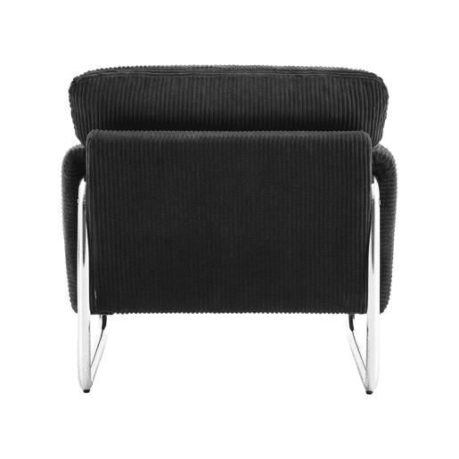 Poltrona vintage em veludo canelado com estrutura em metal cromado Preto - 81x80x80 cm