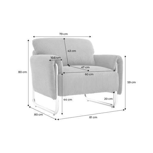 Poltrona vintage em veludo canelado com estrutura em metal cromado Preto - 81x80x80 cm