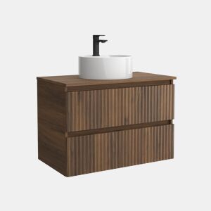 Móvel KIRA Nogueira 80cm 2 gavetas lavatório sobre bancada 1 cuba Porcelana|80x45x54