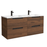 Móvel LENI Nogueira 120cm 4 gavetas lavatório 2 cubas Porcelana|120x45x54
