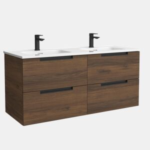 Móvel LENI Nogueira 120cm 4 gavetas lavatório 2 cubas Porcelana|120x45x54