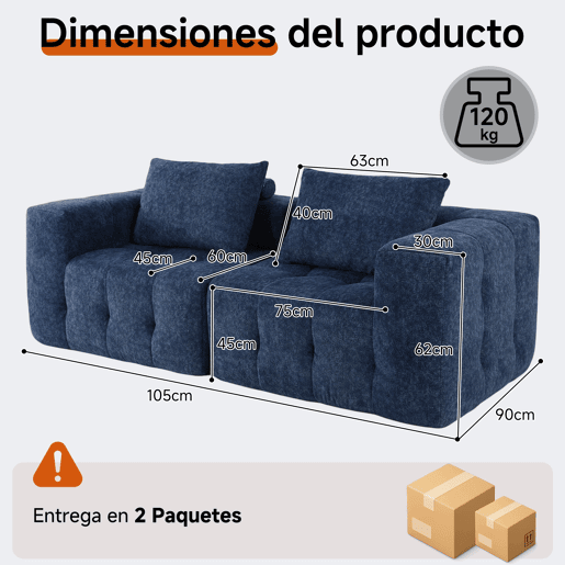 HomeMiYN Sofá modular nuvem em chenille de 2 lugares com módulos independentes e design flexível