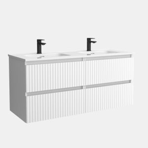 Móvel KIRA branco fosco 120cm 4 gavetas lavatório 2 cubas Porcelana|120x45x54