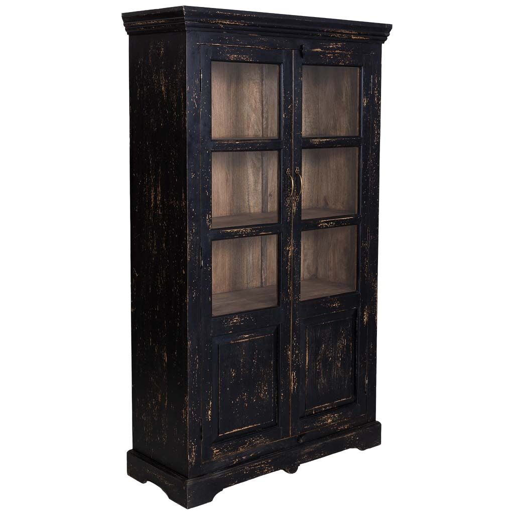 Vitrina de madera artesanal negra 105x40x180h cm