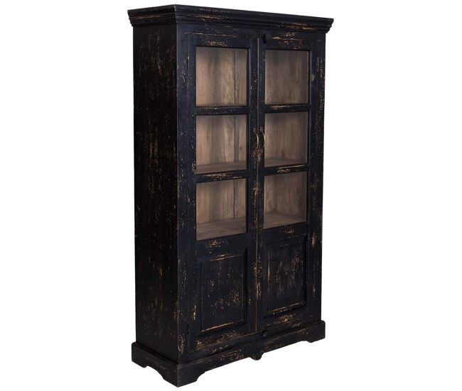 Vitrina de madera artesanal negra 105x40x180h cm