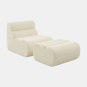 Módulo para sofá em tecido bouclé com pufe embalados a vácuo, Nova bouclé, Branco, 81x99x75 cm