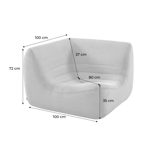 Poltrona de canto em veludo canelado embalado a vácuo, Sokol veludo canelado, Creme, 100x100x72 cm Poltrona de canto em veludo canelado embalado a vácuo, Sokol veludo canelado, Creme, 100x100x72 cm