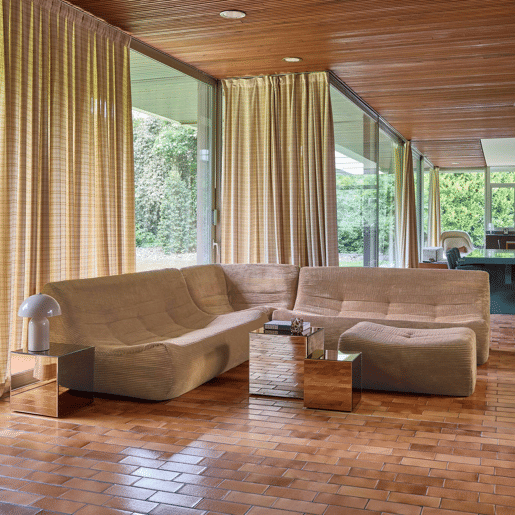 Sofá de canto modular com apoio para os pés em veludo canelad, 7 lugares Bege escuro - 192x105x72 cm
