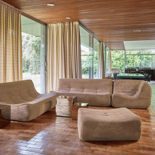 Sofá de canto modular com apoio para os pés em veludo canelad, 7 lugares Bege escuro - 192x105x72 cm