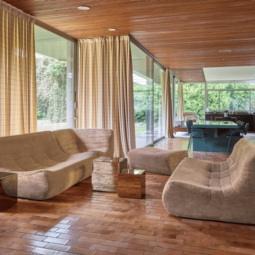 Sofá de canto modular com apoio para os pés em veludo canelad, 7 lugares Bege escuro - 192x105x72 cm